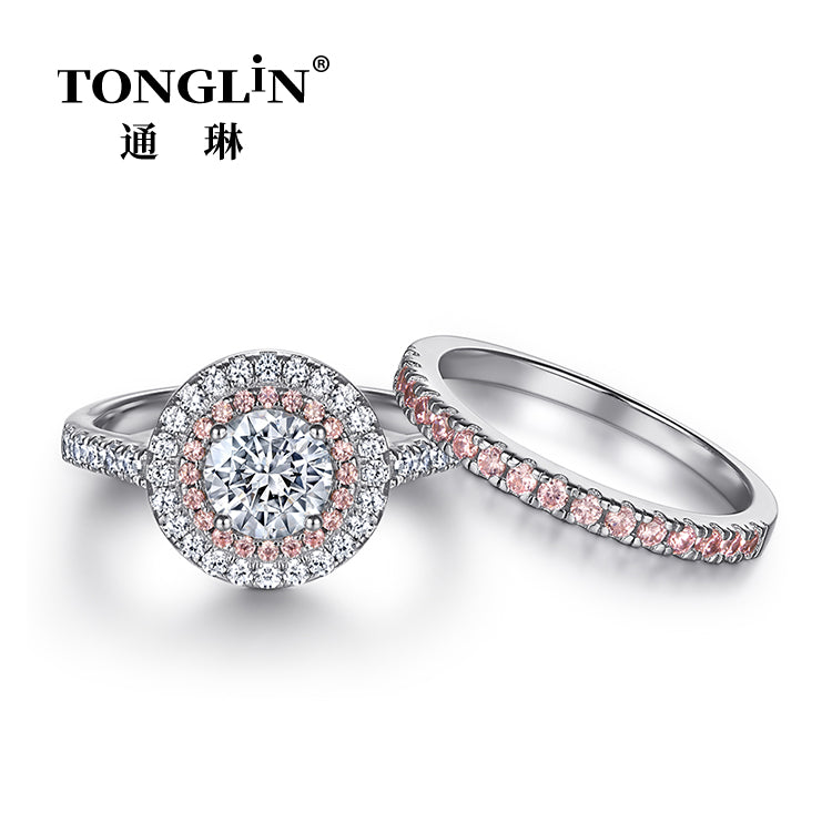 Tonglin Pink And White Cubic Zirconia Ring Set In Sterling Silver