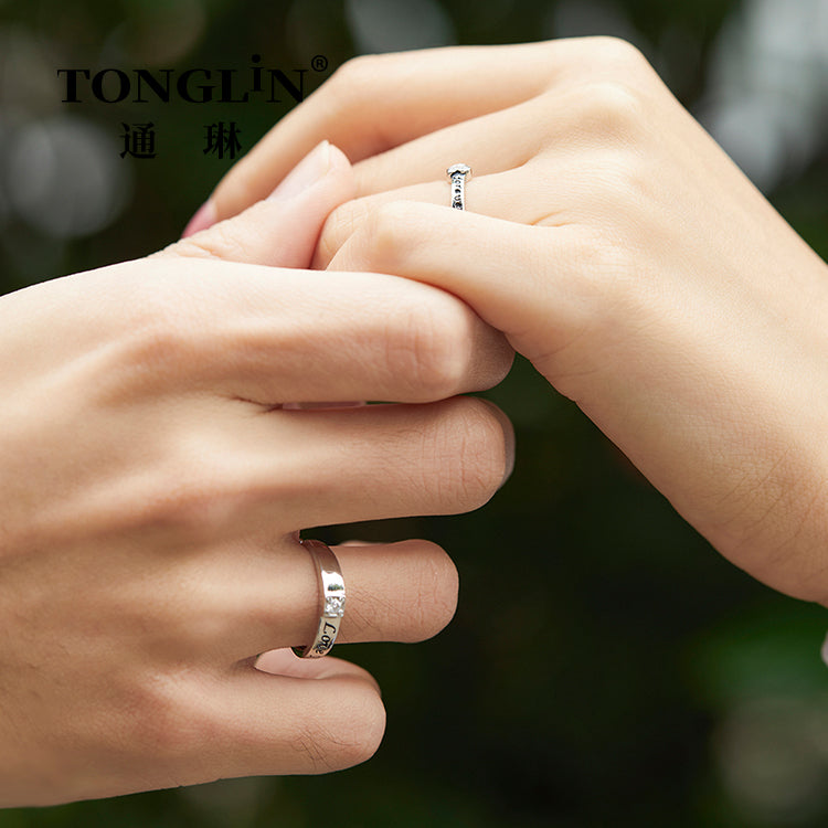 Tonglin Adjustable Sterling Silver Wedding Ring Sets For Him And Her