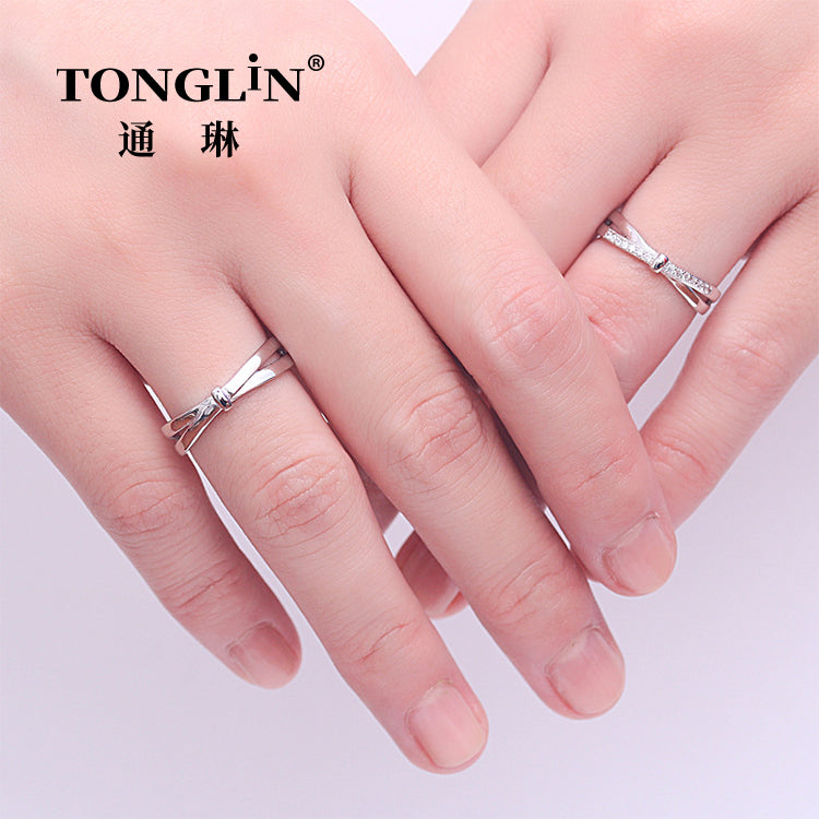 Tonglin Adjustable Cubic Zirconia Real Silver Couple Ring For Lovers