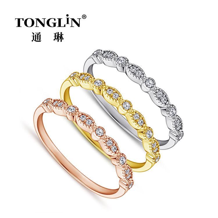 Tonglin Hot Sale Lace Micro-inlaid Zircon Silver Ring For Women