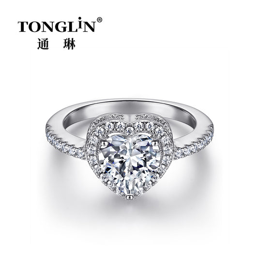 Tonglin Cubic Zirconia Stone Heart Shaped Sterling Silver Rings