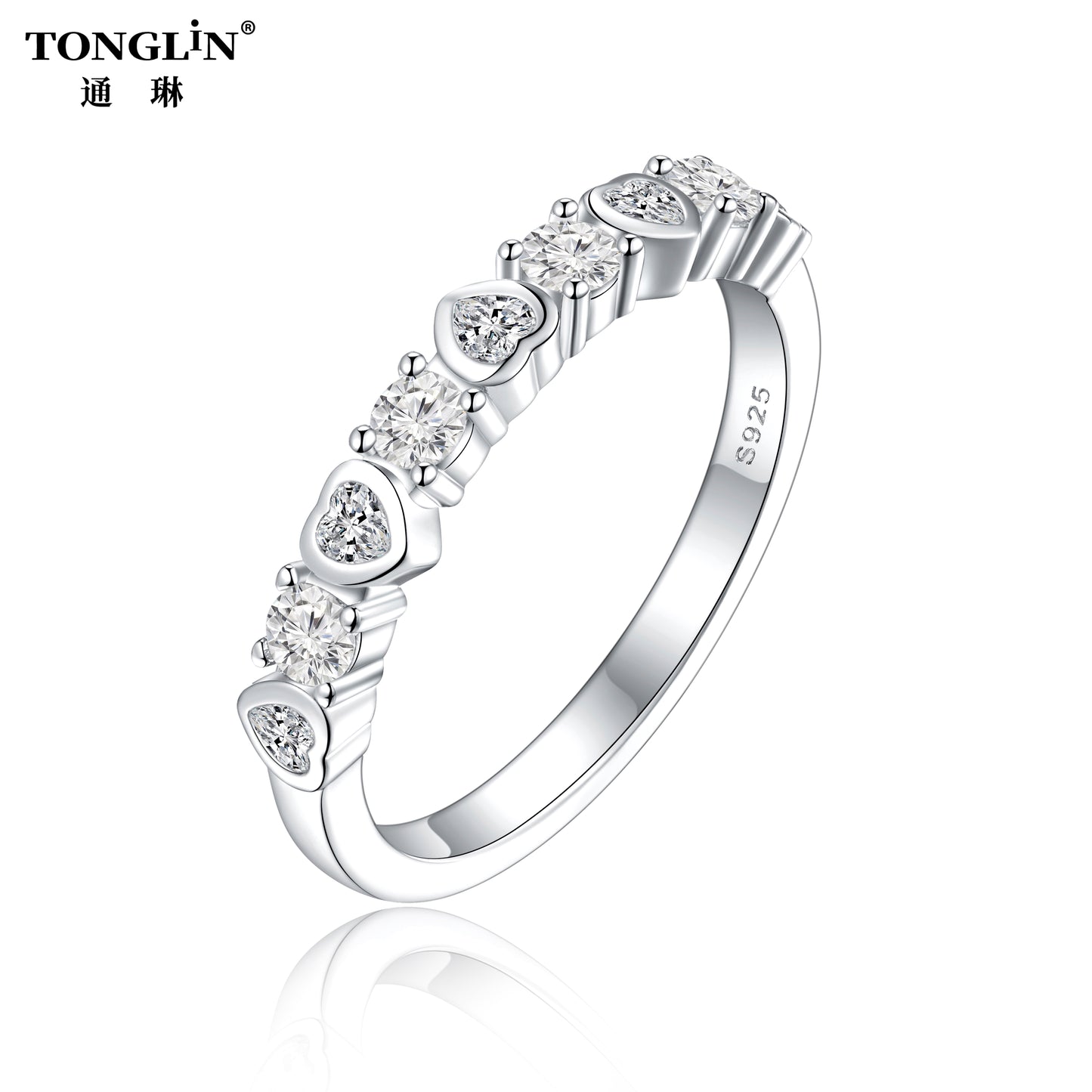 Tonglin Heart & Round Ring for Women White Gold Wedding Band