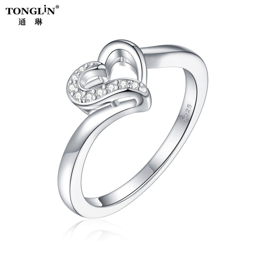 Tonglin Heart White Gold Ring for Women