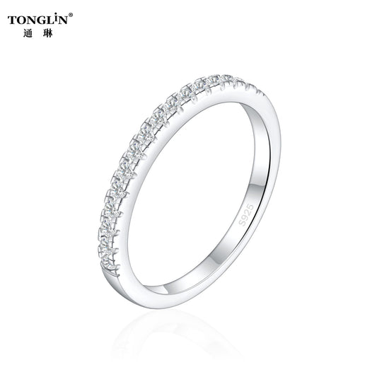 Tonglin Elspeth Eternitys Ring for Women Stackable Wedding Bands Sterling Silver Ring with Cubic Zirconia