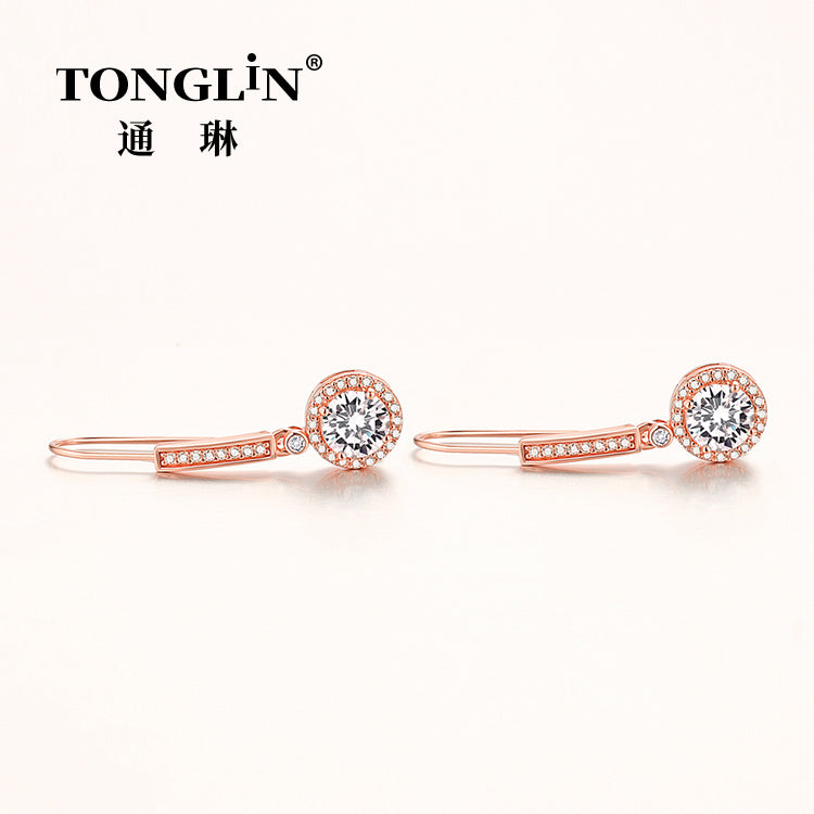 Tonglin Sterling Silver Long Stud Zircon Hoop Earrings