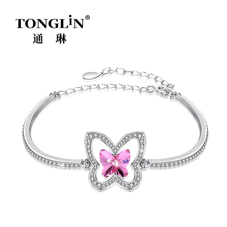 Tonglin Sterling Silver Crystal Butterfly Bracelet With Zirconia